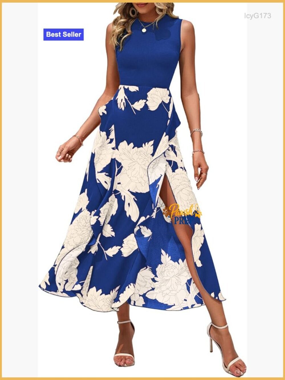 Sleeveless Floral Ruffle Midi Dress, A-Line Boho Wedding Guest Party